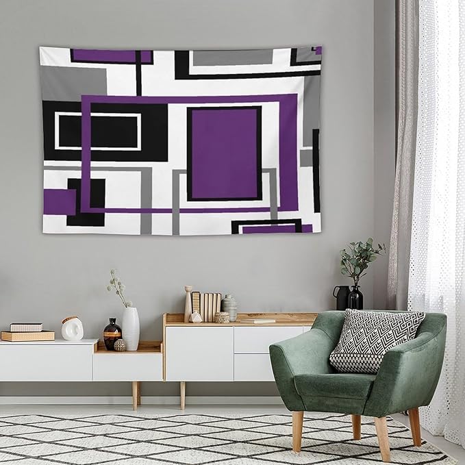 ZhiRain Purple Modern Tapestry Wall Hanging Geometric Purple Gray Black Tapestries Home Decor for Living Room Bedroom Farmhouse Apartment Dorm 60"x90"