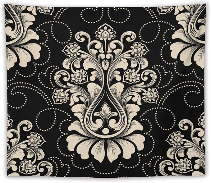 ZhiRain Damask Tapestry Wall Hanging Vintage Antique Baroque Classic Floral Elegant Chic Flower Tapestries Home Decor for Living Room Bedroom Farmhouse Apartment Dorm 50"x60"