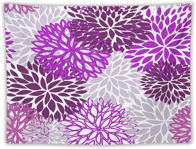 ZhiRain Dahlia Flower Tapestry Wall Hanging Purple Abstract Floral Chrisanthemum Pattern Tapestries Home Decor for Living Room Bedroom Farmhouse Apartment Dorm 60"x80"