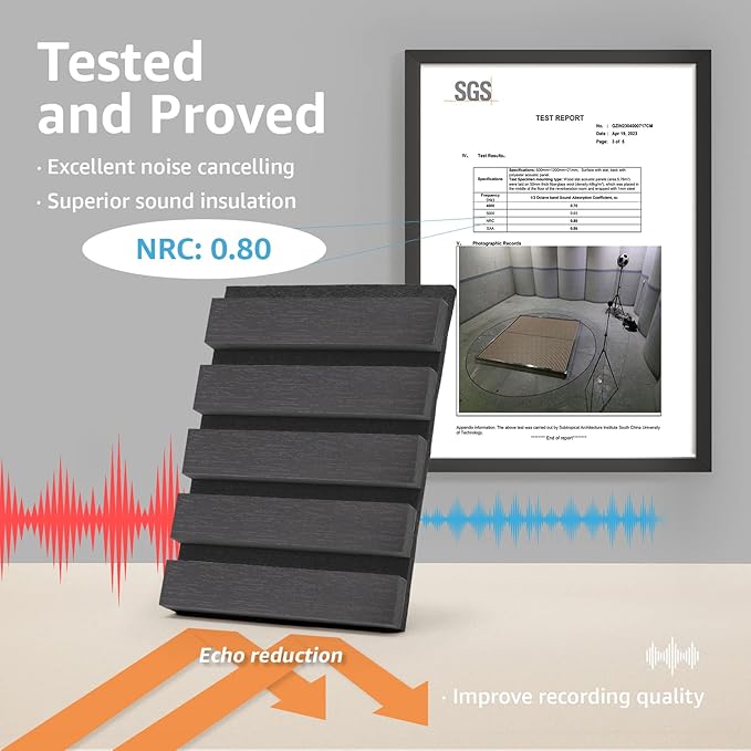 Art3d 4-Piece Wood Slat Acoustic Panels for Stylish Decor and Noise Reduction, 3D Textured Panel for Ceiling and Wall, Matte Black