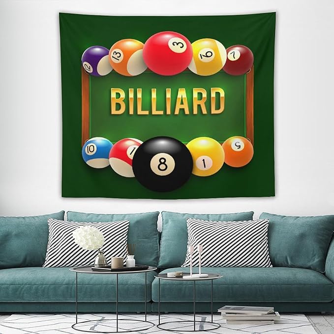 ZhiRain Snooker Billiards Tapestry Wall Hanging Modern Sports Theme Billiard Eight Ball Tapestries Home Decor for Living Room Bedroom Farmhouse Apartment Dorm 50"x60"