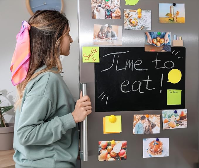 Yunihome Magnetic Black Dry Erase Board for Refrigerator, 48" x 36"Chalk Board Contact Paper Decal for School, Office, Kitchen Fridge, Kids Drawing with Dustless Chalk, Holder and Magnets