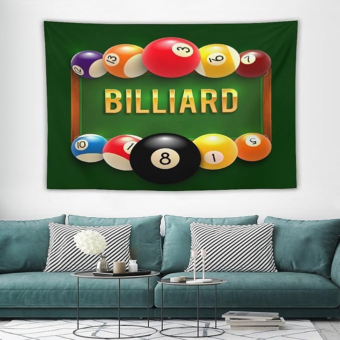 ZhiRain Snooker Billiards Tapestry Wall Hanging Modern Sports Theme Billiard Eight Ball Tapestries Home Decor for Living Room Bedroom Farmhouse Apartment Dorm 60"x90"