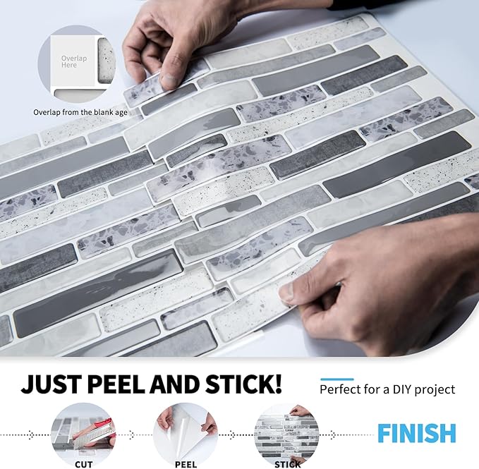 Art3d 10 Sheets Peel and Stick Brick Kitchen Backsplash Self-Adhesive Wall Tile Stone Design, Grey Marble