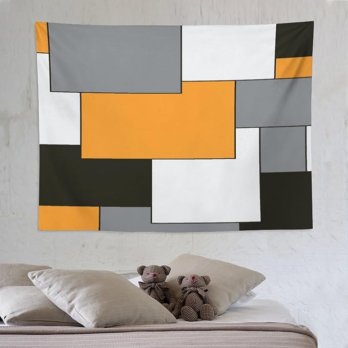 ZhiRain Modern Tapestry Wall Hanging Orange And Gray Black Tapestries Home Decor for Living Room Bedroom Farmhouse Apartment Dorm 60"x80"