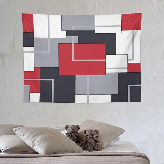 ZhiRain Red Gray Tapestry Wall Hanging Modern Black White Geometric Abstract Aesthetic Tapestries Home Decor for Living Room Bedroom Farmhouse Apartment Dorm 30"x40"