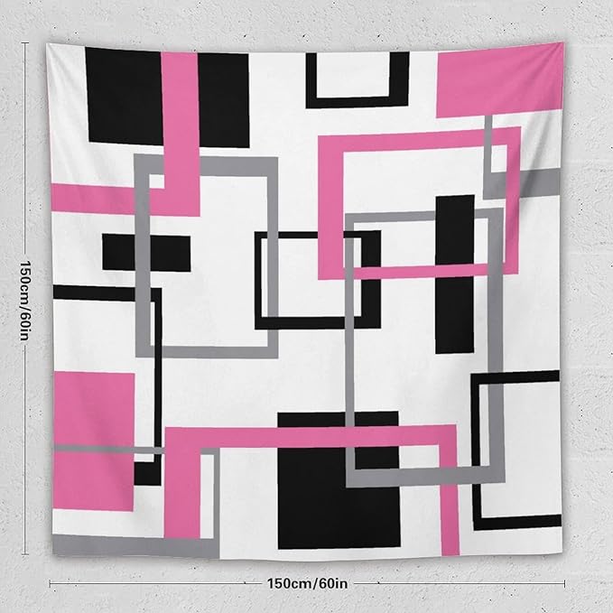 ZhiRain Pink Tapestry Wall Hanging Modern Geometric Abstract Pink Grey White Background Mid Century Square Tapestries Home Decor for Living Room Bedroom Apartment Farmhouse Dorm 60"x60"