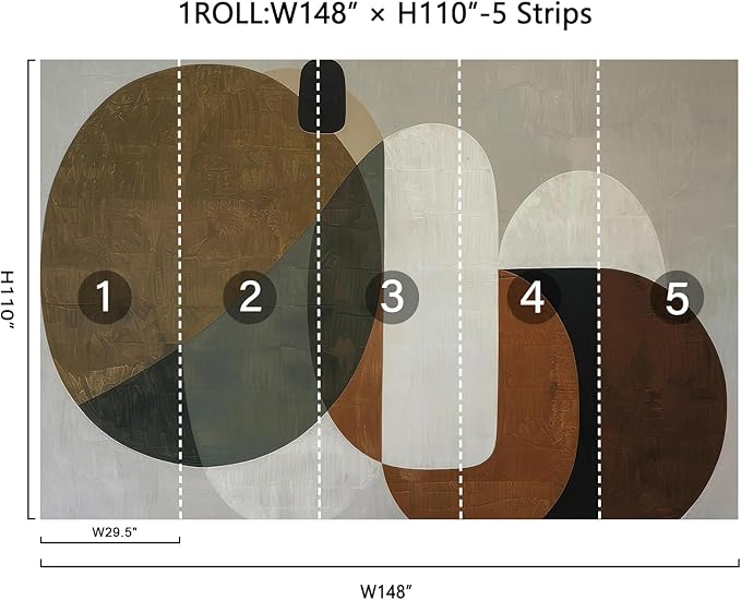 Zeeko Modern Abstract Geometrical Wall Mural Peel and Stick (148" W x 110" H) Mid Century Canvas Waterproof Self Adhesive Removable Wallpaper for Bedroom Living Room Office Art Decor