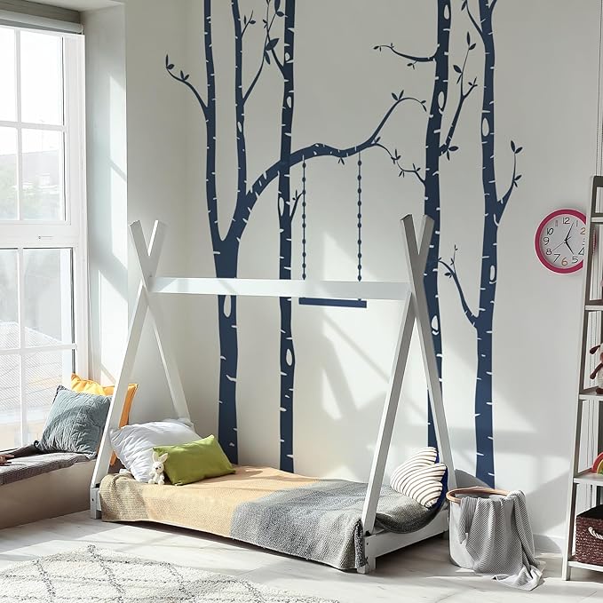 Yeysynana Large Tree Wall Decals Huge Size Birch Tree Forest Wall Art Peel and Stick DIY Wall Stickers for Nursery Kids Bedroom Living Room Wall Decor (Blue)