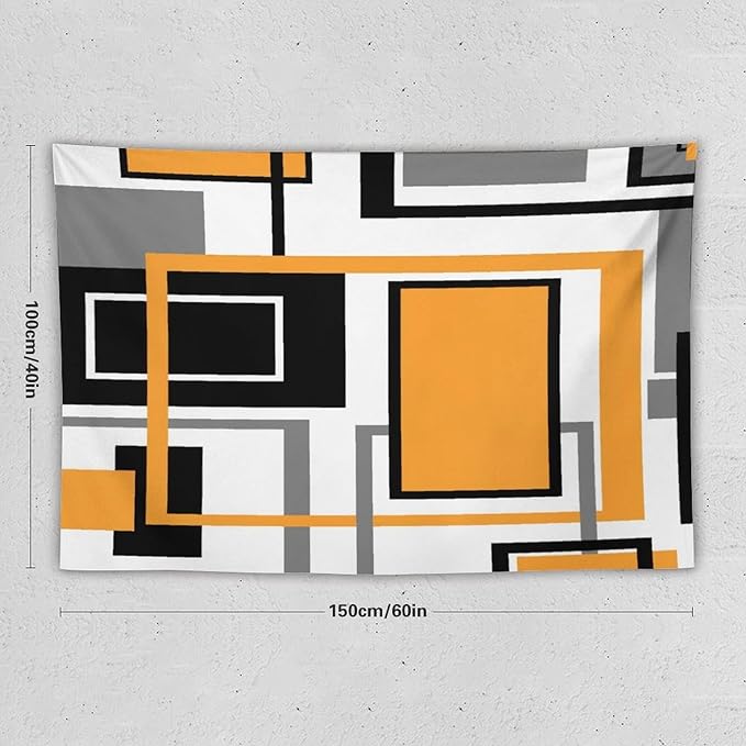 ZhiRain Modern Orange Tapestry Wall Hanging Geometric Gray Abstract Black And Grey Tapestries Home Decor for Living Room Bedroom Farmhouse Apartment Dorm 40"x60"