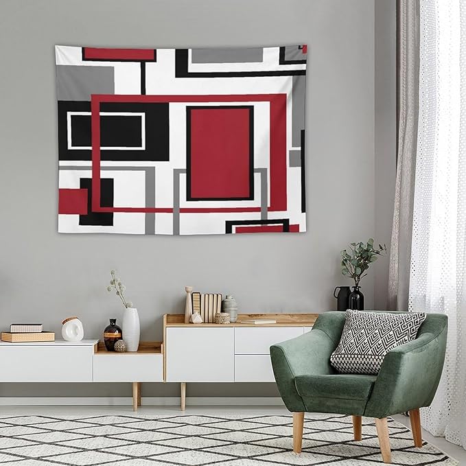ZhiRain Red Modern Tapestry Wall Hanging Red Geometric Gray Black And Red Tapestries Home Decor for Living Room Bedroom Farmhouse Apartment Dorm 30"x40"