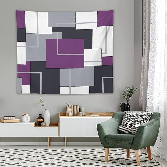 ZhiRain Purple Black White Tapestry Wall Hanging Modern Gray Geometric Abstract Aesthetic Tapestries Home Decor for Living Room Bedroom Farmhouse Apartment Dorm 50"x60"