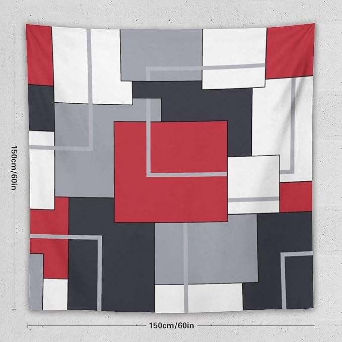 ZhiRain Red Gray Tapestry Wall Hanging Modern Black White Geometric Abstract Aesthetic Tapestries Home Decor for Living Room Bedroom Farmhouse Apartment Dorm 60"x60"
