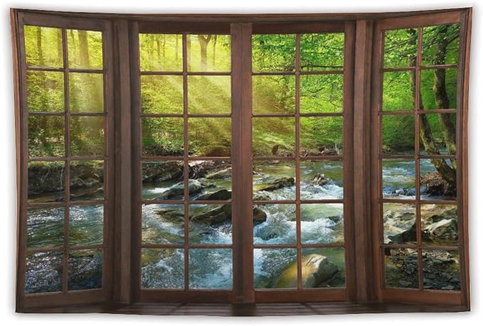 ZhiRain Spring Forest Nature Landscape Tapestry Wall Hanging Beautiful Stream River Rocks Mountain Forest Tapestries Home Decor for Living Room Bedroom Apartment Farmhouse Dorm 60"x90"