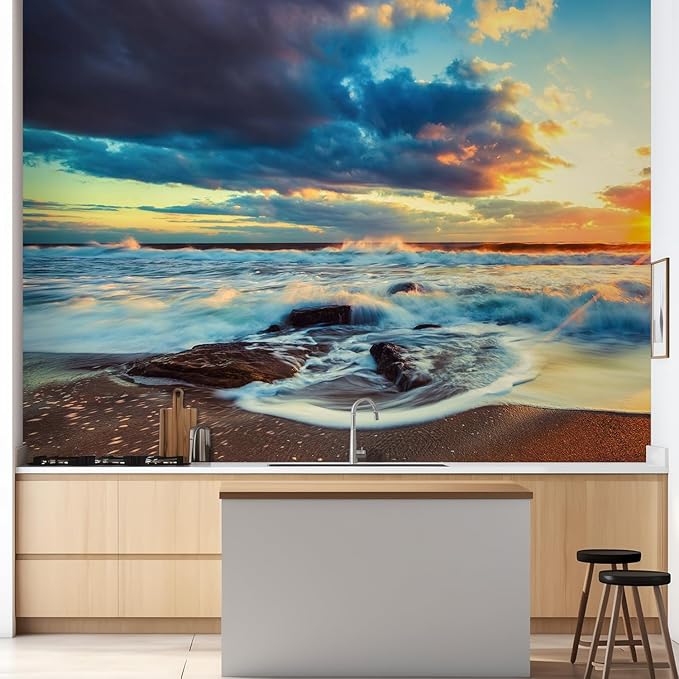 wall26 Beautiful Cloudscape Over The Sea, Sunrise Shot Removable Wall Mural Self-Adhesive Large Wallpaper - 48x72 inches