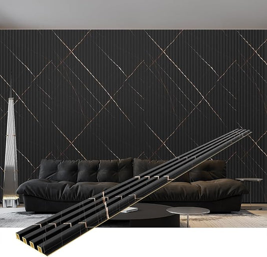 8-Pack WPC Slat Wall Panels, 96 x 6.6 in Decorative Acoustic Slats 3D Wall Panels, Water-Proof and Easy Installation, Granite