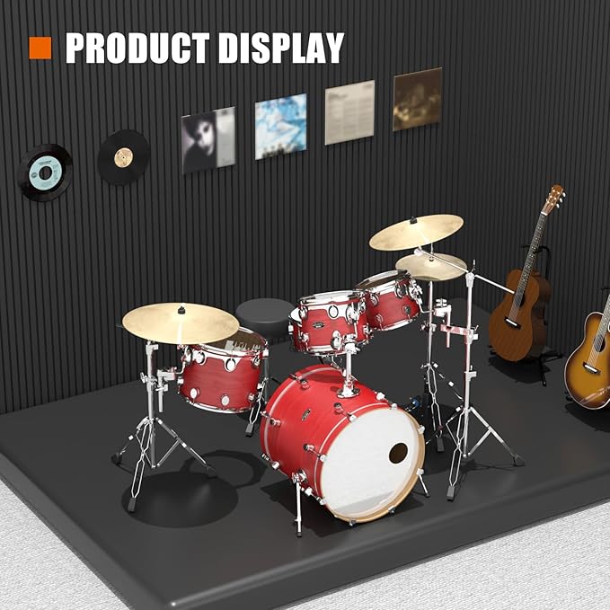 2 PCS wooden slats sound-absorbing panels, 3D groove wood grain sound absorbing panels, stylish decoration, significant noise reduction effect, suitable for walls and ceilings (Matte Black)