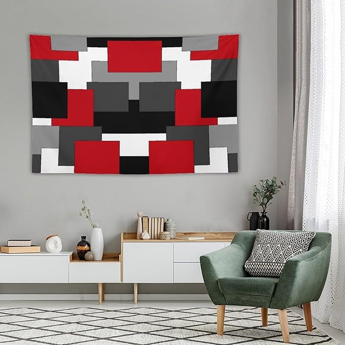 ZhiRain Red And Black Tapestry Wall Hanging Gray White Geometric Silver Dark Abstract Square Art Tapestries Home Decor for Living Room Bedroom Apartment Farmhouse Dorm 60"x90"