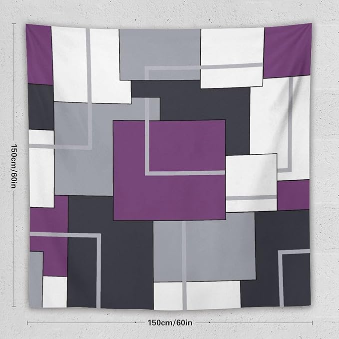 ZhiRain Purple Black White Tapestry Wall Hanging Modern Gray Geometric Abstract Aesthetic Tapestries Home Decor for Living Room Bedroom Farmhouse Apartment Dorm 60"x60"