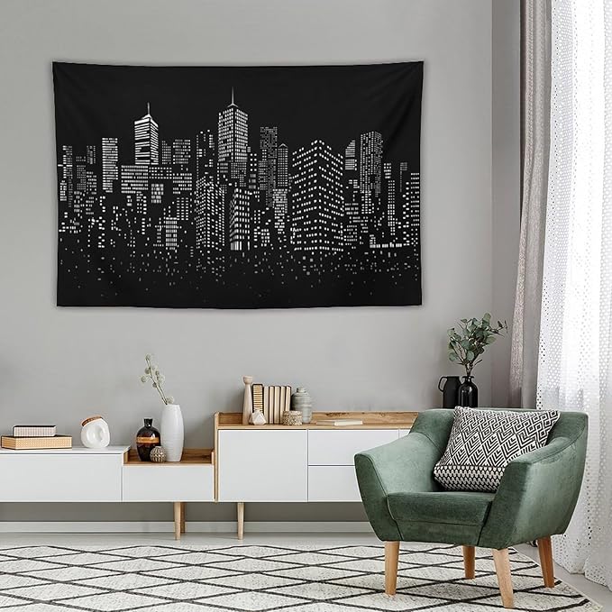 ZhiRain New York City Landscape Tapestry Wall Hanging Black Night America Modern Cityscape Tapestries Home Decor for Living Room Bedroom Apartment Farmhouse Dorm 40"x60"