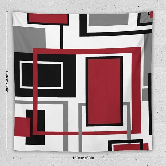 ZhiRain Red Modern Tapestry Wall Hanging Red Geometric Gray Black And Red Tapestries Home Decor for Living Room Bedroom Farmhouse Apartment Dorm 60"x60"