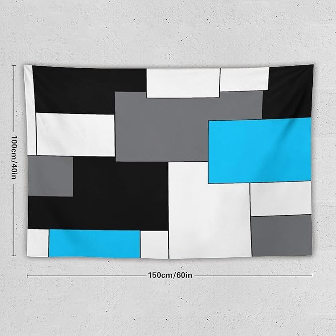 ZhiRain Black,Grey,Sky Blue,White Tapestry Wall Hanging Geometry Pattern Digital Print Multicolor Tapestries Home Decor for Living Room Bedroom Farmhouse Apartment Dorm 40"x60"