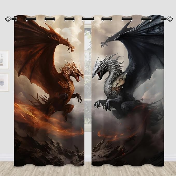 18TH CROZY Dragon Blackout Curtains for Girls Boy Home Decor, Fantasy Medieval Magical Animal Grommet Thermal Insulated Drapes Darkening Window Curtain for Bedroom Living Room, 84 x 84 Inch