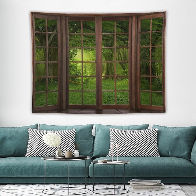 ZhiRain Landscape Forest Tapestry Wall Hanging Tropical Jungle Green Trees Foliage Woodland Nature Tapestries Home Decor for Living Room Bedroom Apartment Farmhouse Dorm 60"x80"