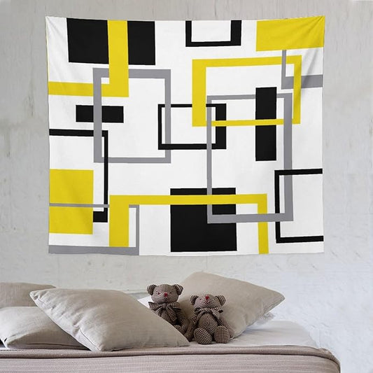 ZhiRain Yellow Black Geometric Tapestry Wall Hanging Neutral Abstract Modern Tapestries Home Decor for Living Room Bedroom Apartment Farmhouse Dorm 50"x60"