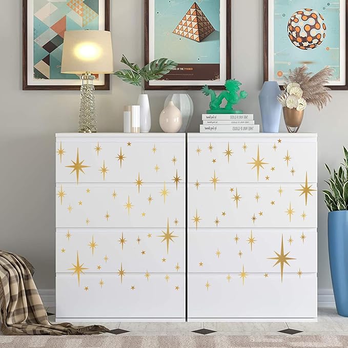 104 Pcs Star and Moon Wall Decals - Peel and Stick Window Clings Glitter Stars Wall Stickers for Living Room, Bedroom, Nursery Decor