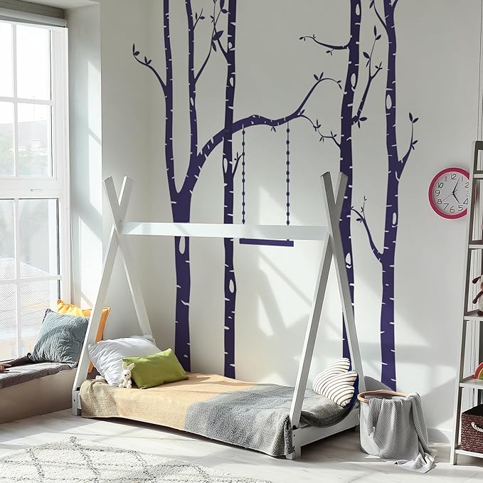 Yeysynana Large Tree Wall Decals Huge Size Birch Tree Forest Wall Art Peel and Stick DIY Wall Stickers for Nursery Kids Bedroom Living Room Wall Decor (Purple)