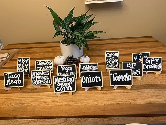 20 Pcs Mini Chalkboard Signs with Stand, Food Signs for Party Buffet, Table Numbers, Place Cards Display, Weddings, Buffet, Small Blackboards Wood Little Chalkboard