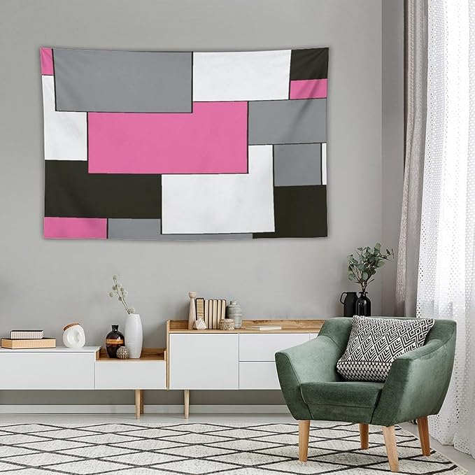 ZhiRain Modern Pink Tapestry Wall Hanging Pink And Gray Black Tapestries Home Decor for Living Room Bedroom Farmhouse Apartment Dorm 40"x60"