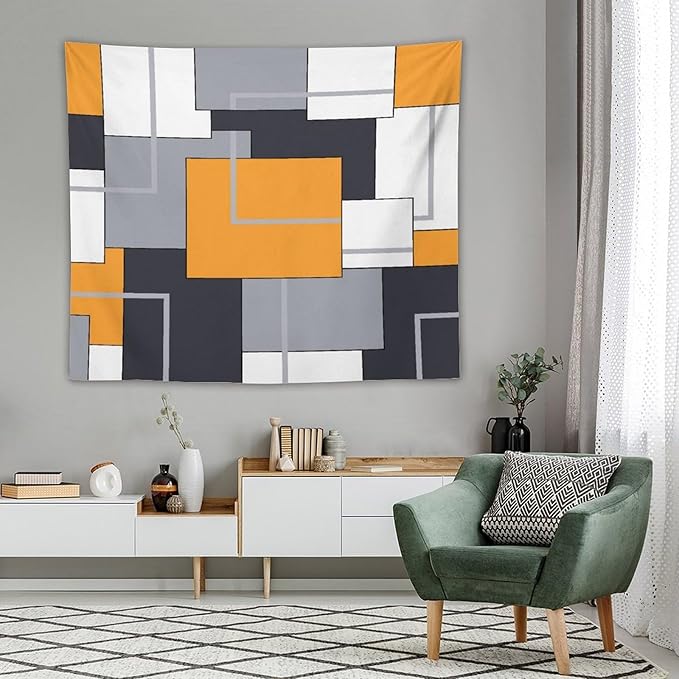 ZhiRain Orange Tapestry Wall Hanging Modern Black White Gray Geometric Abstract Aesthetic Tapestries Home Decor for Living Room Bedroom Farmhouse Apartment Dorm 50"x60"