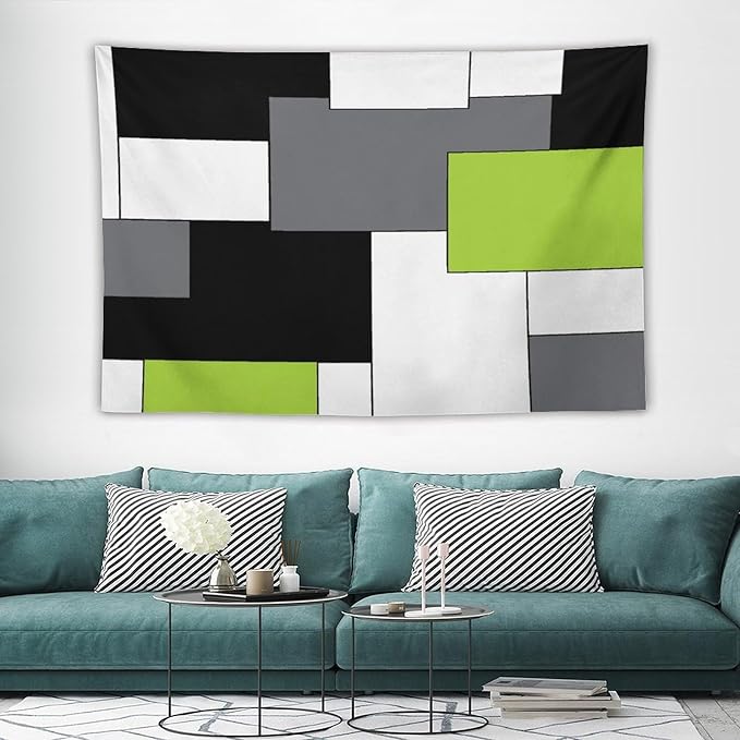 ZhiRain Black,Grey,Green,White Tapestry Wall Hanging Geometry Pattern Curtain Digital Print Multicolor Tapestries Home Decor for Living Room Bedroom Farmhouse Apartment Dorm 40"x60"