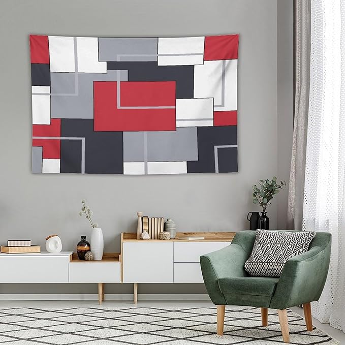 ZhiRain Red Gray Tapestry Wall Hanging Modern Black White Geometric Abstract Aesthetic Tapestries Home Decor for Living Room Bedroom Farmhouse Apartment Dorm 40"x60"