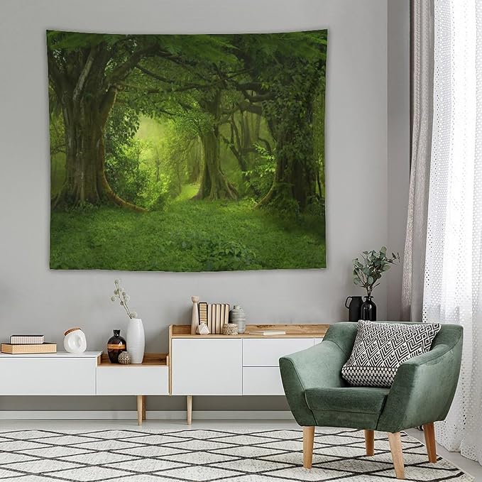 ZhiRain Landscape Forest Tapestry Wall Hanging Tropical Jungle Green Trees Foliage Woodland Nature Tapestries Home Decor for Living Room Bedroom Apartment Farmhouse Dorm 50"x60"