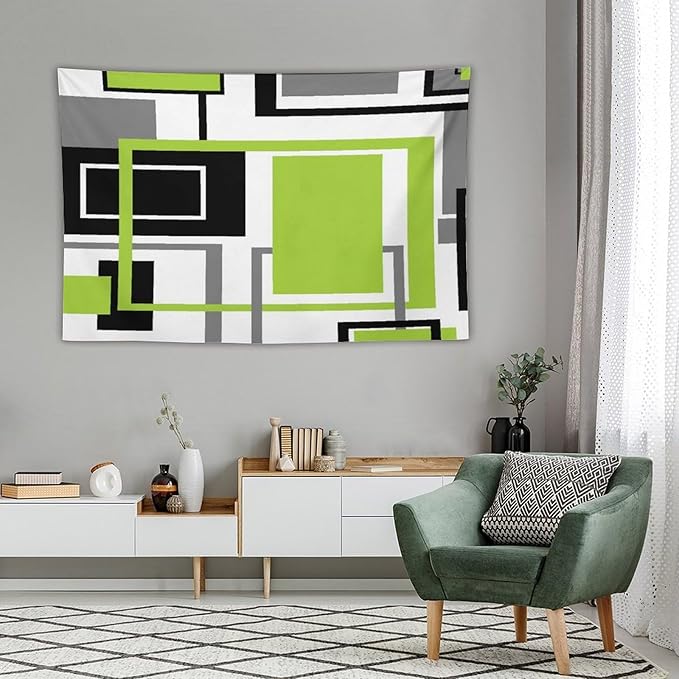 ZhiRain Modern Green Tapestry Wall Hanging Geometric Green Gray Black Tapestries Home Decor for Living Room Bedroom Farmhouse Apartment Dorm 60"x90"