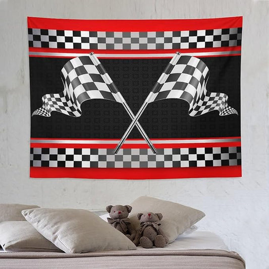 ZhiRain Race Car Flag Tapestry Wall Hanging Abstract Modern Art Racing Car Black White Checked Flag Tapestries Home Decor for Living Room Bedroom Apartment Farmhouse Dorm 60"x80"
