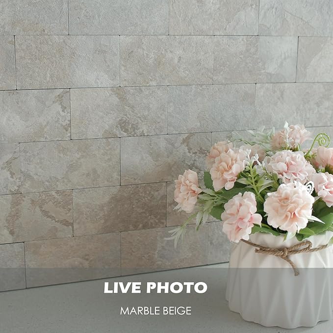 1-Pack Peel and Stick Tile Backsplash 12"X12" PVC Wall Tiles, Stick on Backsplash for Kitchen, Bathroom Tile, Fireplace Décor, Laundry Table, Stair Decals in Beige Ecru