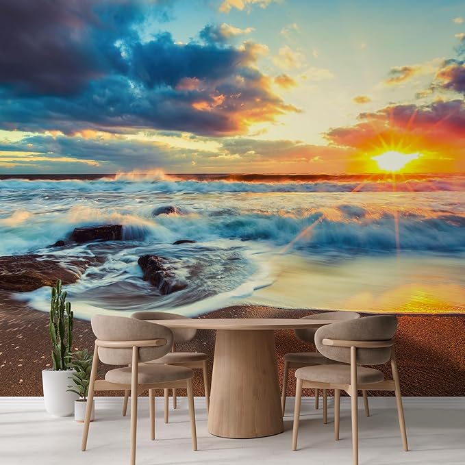wall26 Beautiful Cloudscape Over The Sea, Sunrise Shot Removable Wall Mural Self-Adhesive Large Wallpaper - 100x144 inches