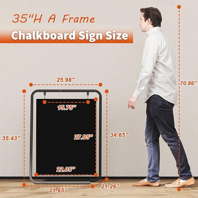 ybaymy Chalkboard Sign, A Frame Sign Sandwich Board Signs Metal Outdoor Chalk Board Easel Sign Swinging Large Menu with Double Sided Display Advertising for Restaurant Food Truck Cafe