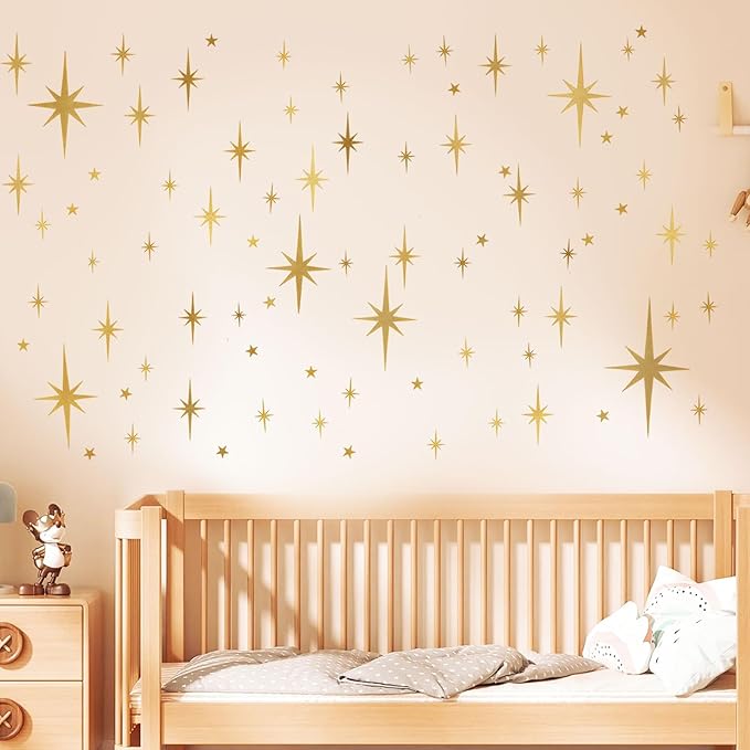 104 Pcs Star and Moon Wall Decals - Peel and Stick Window Clings Glitter Stars Wall Stickers for Living Room, Bedroom, Nursery Decor
