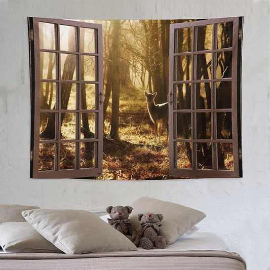 ZhiRain Forest Tapestry Wall Hanging Natural Forest And Deer at Sunset Pattern Tapestries Home Decor for Living Room Bedroom Apartment Farmhouse Dorm 60"x80"