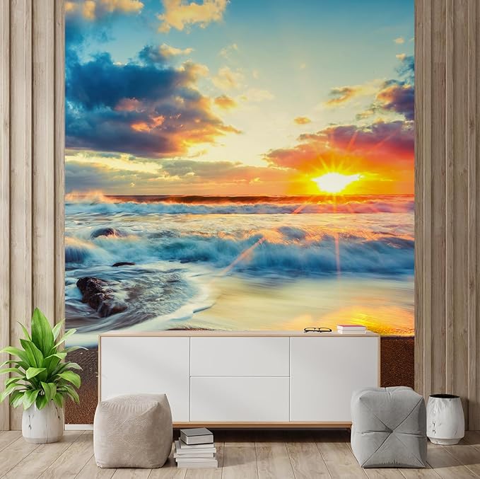 wall26 Beautiful Cloudscape Over The Sea, Sunrise Shot Removable Wall Mural Self-Adhesive Large Wallpaper - 108x72 inches