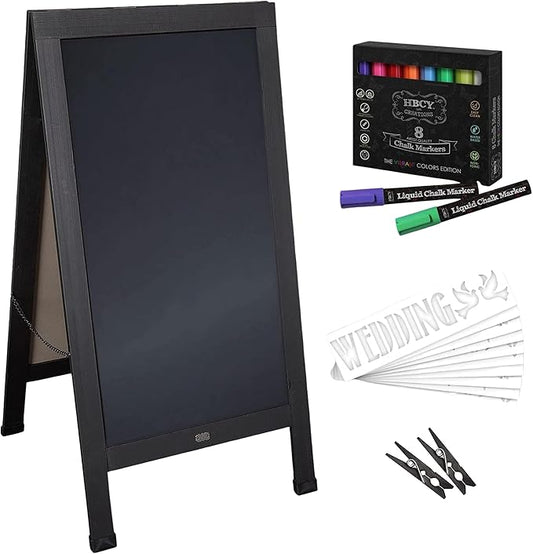 A Frame Chalkboard by HBCY Creations: 24x48 Solid Wood A-Frame Sign Black Double-Sided Magnetic Board, Chalkboard Menu Board, for Restaurants, Cafés, Weddings - Heavy Duty Hinges