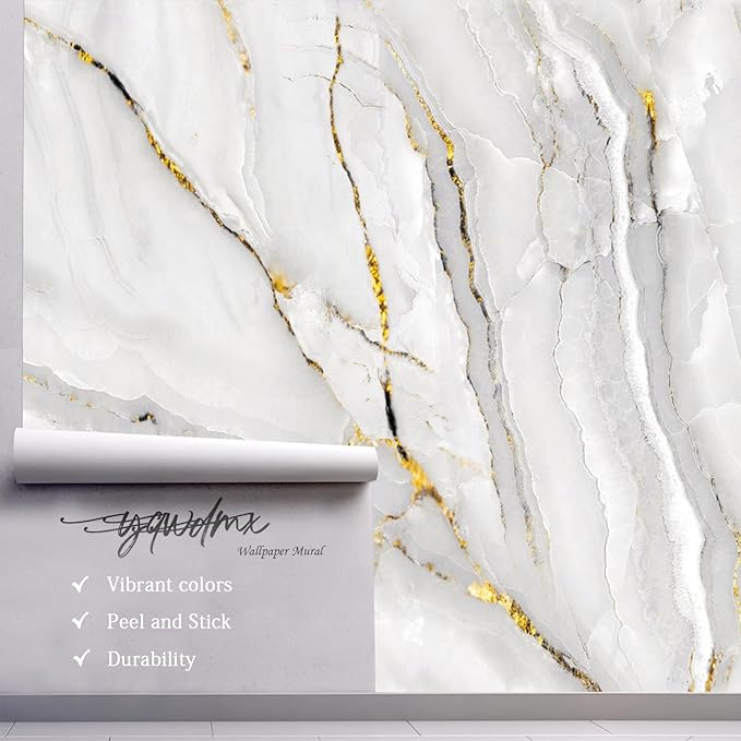 YQWDMX - Grey and White Marble Peel and Stick Wallpaper Mural for Living Room and Bedroom ZY02 S