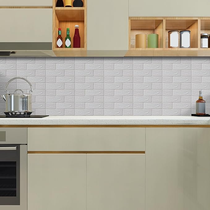 10PCS 3D Wall Panels Peel and Stick Foam, Self-Adhesive Decorative 3D Brick Wallpaper Wall Covering, Faux Stone Wall Panel Foam Brick for Living Room, Kitchen, Bathroom