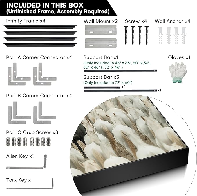 36"x60" XL Framed Wall Art - Unique Black Horse Amidst White Herd Animal (Frame Assembly Required)