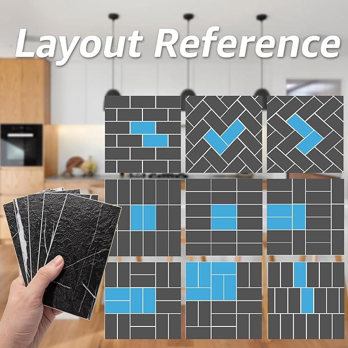 Art3d 102-Piece Faux Stone Peel and Stick Backsplash Tile, Waterproof Thick PVC Stick On Subway Wall Tile for Kitchen Bathroom Laundry Room Fireplace - 3" x 6" Black Marble